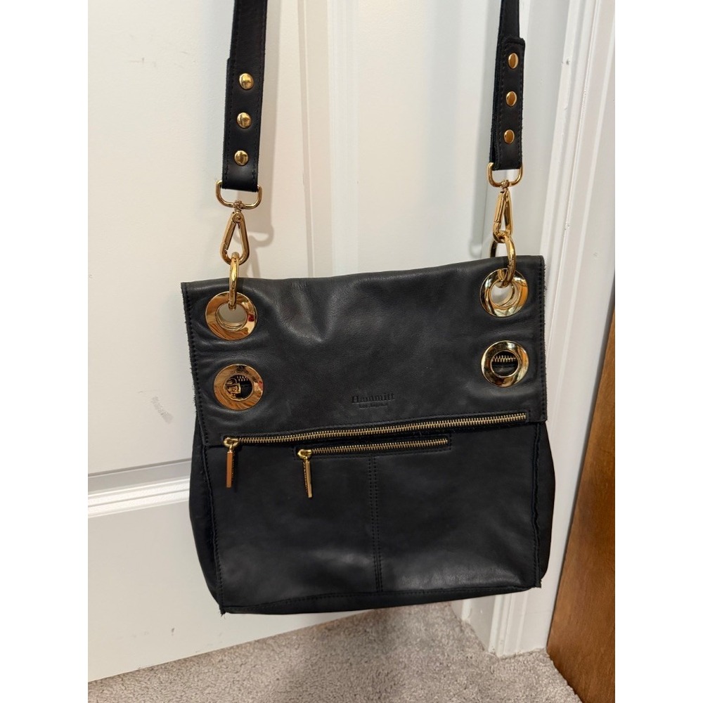 Hammitt Montana Crossbody Bag Women OS Black Good Leather Gold Grommet Rivet